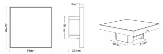 Dimensions of the Wall Mounted, LED Controller, Mains Powered - For Dimming