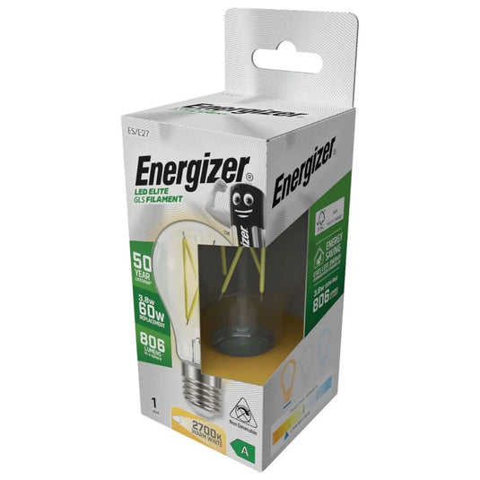 Energizer 3.8w, E27 LED Bulb, A Rated, Screw Filament Style - Warm White 2700K Full View