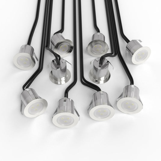 Ten 30mm blue LED decking lights