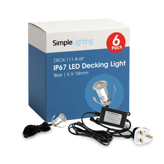 Pack of 6 18mm mini blue decking lights with driver