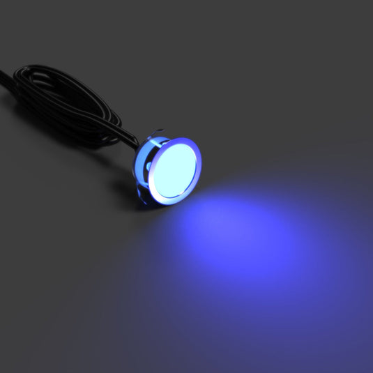 Side of the 39.5mm decking light lit in blue