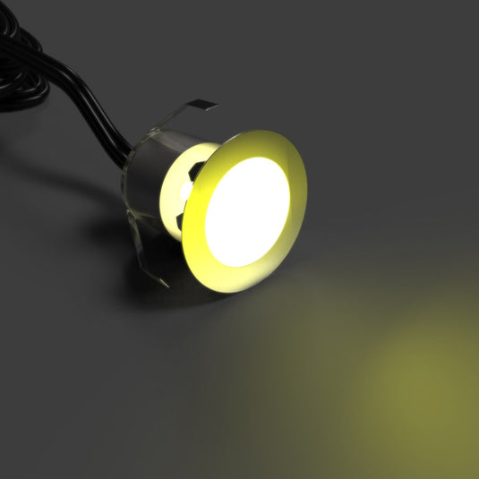 RGB 30mm decking light glowing yellow