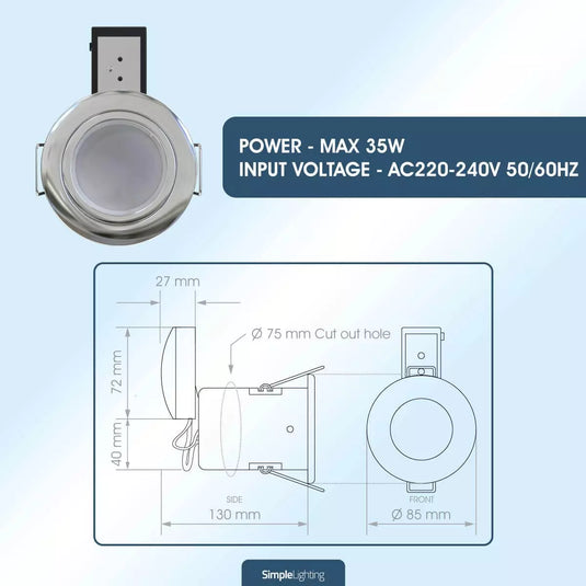 Die-Cast, Fire Rated LED Downlight dimensions