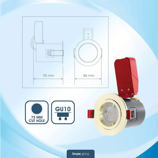 Die-Cast, Tilt, Fire Rated GU10 Downlight, Twist and Lock - Brass Finish