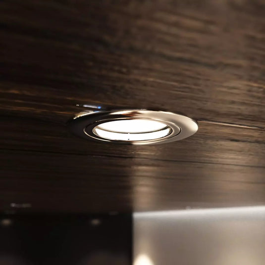 GU10 Downlight, Fixed Die Cast In A Brushed Chrome Finish mounted in ceiling