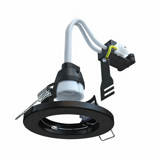 Matt black fixed GU10 downlight, angle 1