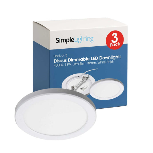 3 pack of Discus dimmable LED downlights with the box