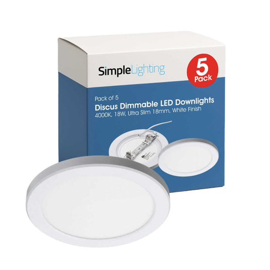 Pack of 5 Discus dimmable LED downlights with the box