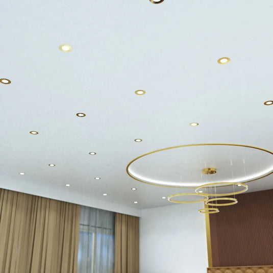 6w, Fire Rated Downlights, Brass mounted in ceiling with cool white light bedroom