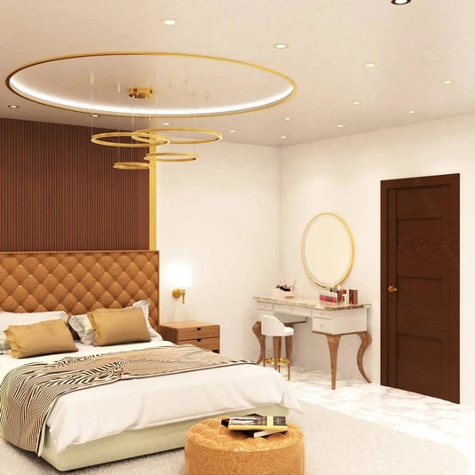 Fire Rated Downlight, Brass in natural white light bedroom setting