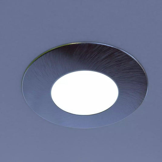 Fire Rated Downlight - Brushed Chrome in cool white light