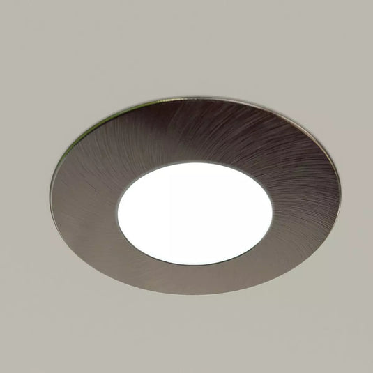 Fire Rated Downlight - Brushed Chrome in natural white light