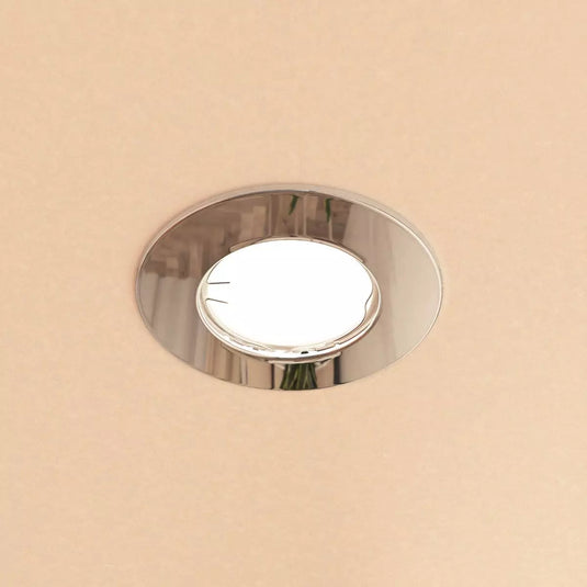 Fire Rated, LED, GU10, Dimmable Downlight, Fixed - polished chrome mounted on ceiling