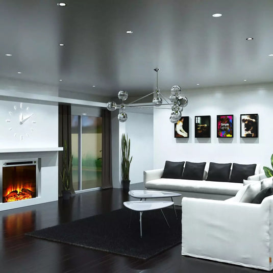 GU10 Downlight, Fire Rated In Brushed Chrome in cool white light living room setting