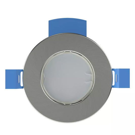 Fire Rated Downlights - Brushed Chrome front facing with bulb