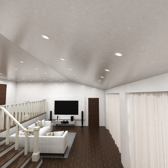 Living room with white fire rated downlights