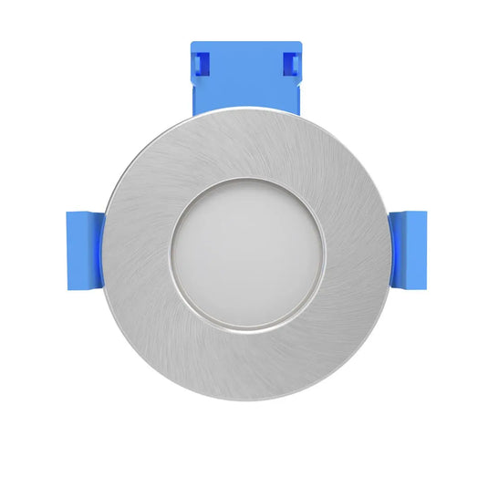 Brushed Chrome GU10 Fire Rated Downlight, DieCast Aluminium front facing view