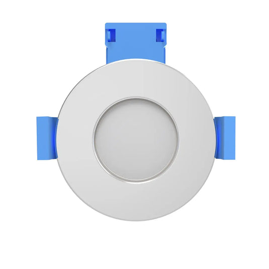 front facing view of Chrome GU10 Die-Cast Aluminium Downlight with bulb