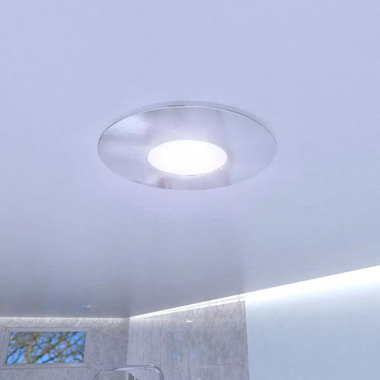 LED Fire Rated Downlight, Brushed Chrome Bezel cool white light