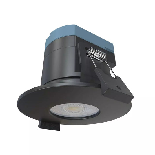 LED Fire Rated Downlight, Matt Black Bezel downward facing