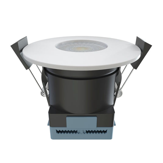 8w Fire Rated Downlight - Colour Adjustable side shot white finish