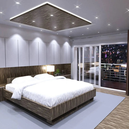 Chrome, Fixed GU10 Fire-Rated Downlight bedroom setting