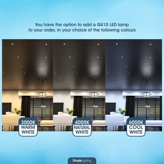 colour temperatures of Chrome, Tilt, Fire Rated GU10 Downlight