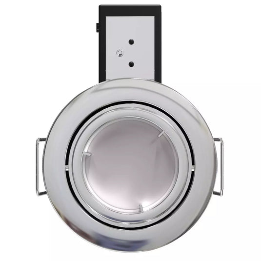 Die-Cast, Tilt, Fire Rated, LED, Dimmable Downlight - Polished chrome front facing with bulb