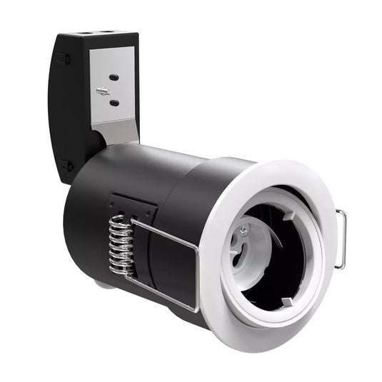 Die-Cast, Tilt, Fire Rated Downlight. GU10, Twist and Lock - White