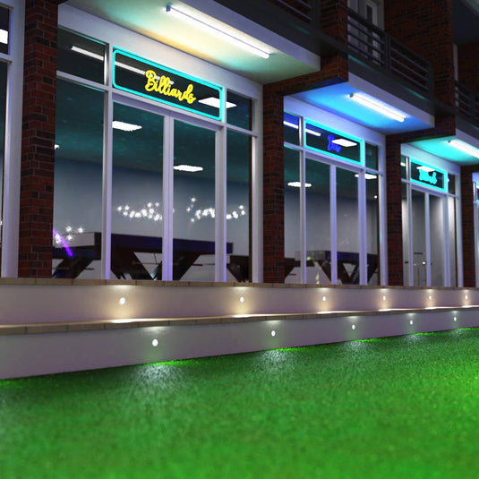 Steps lit by cool white deck lights