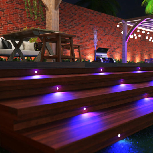 Decking lit by blue deck lights