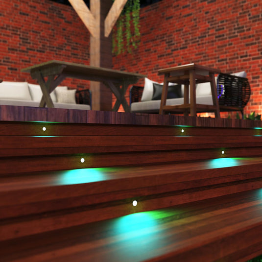 Decking lit aqua by RGB lights