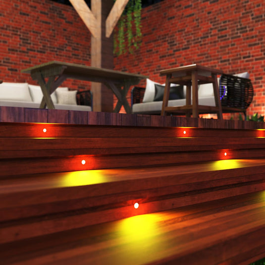 Decking lit yellow by RGB lights