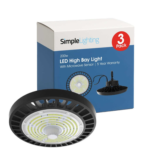 Box for the 3 pack of 200w sensor high bay lights