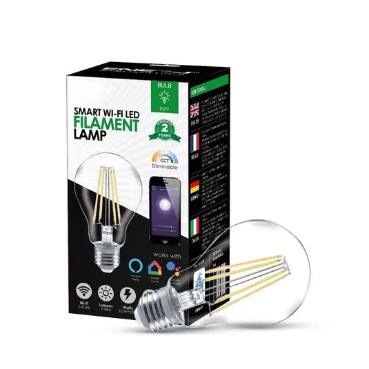 E27 Smart LED Dimmable and CCT Changing Filament Bulb Smart features showed on the box