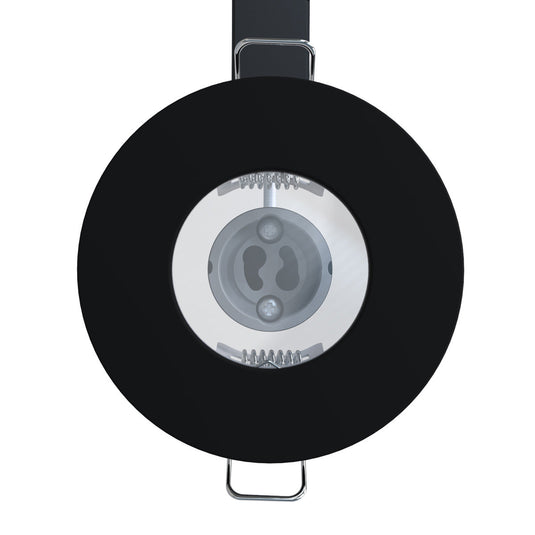 Matt black fixed GU10 downlight, angle 2