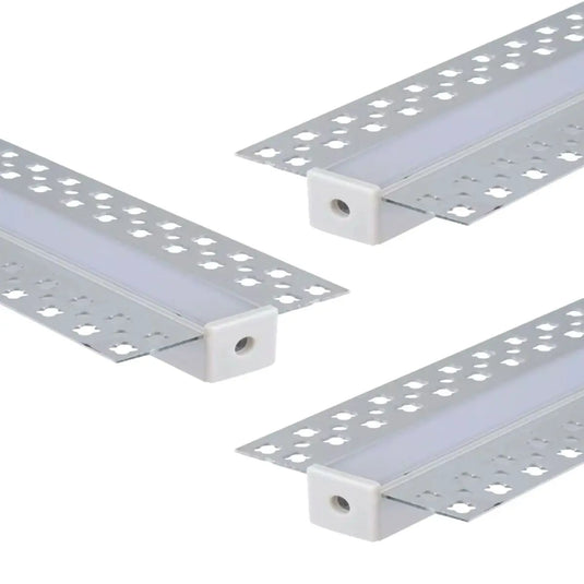 Pack of 3 Trimless Plaster In Aluminium Profiles With Diffuser & End Caps