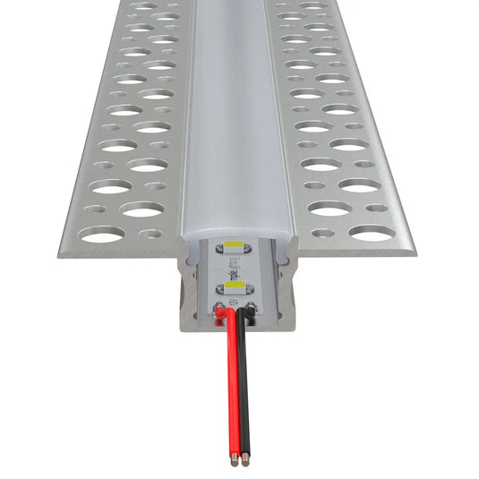 Trimless Plaster In Aluminium Profiles With Diffuser with LED strip, front view shot