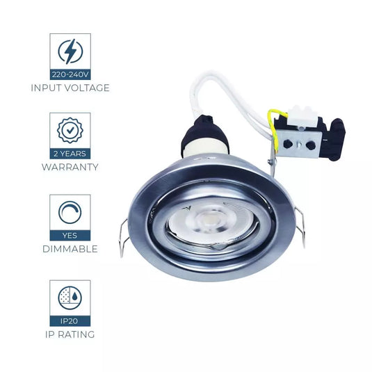 Recessed GU10 Pressed Steel Tilt Downlight features