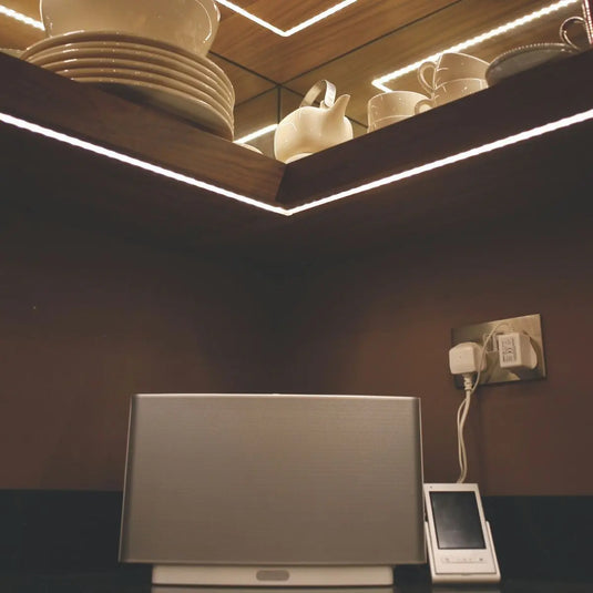 Natural White LED Tape under cabinet bar setting