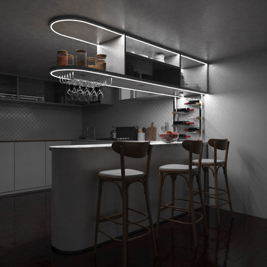 Home bar lit by natural white neon flex