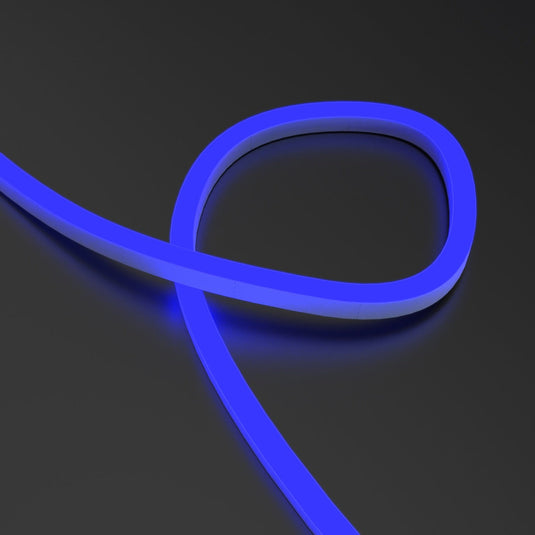Close up of a blue neon flex loop