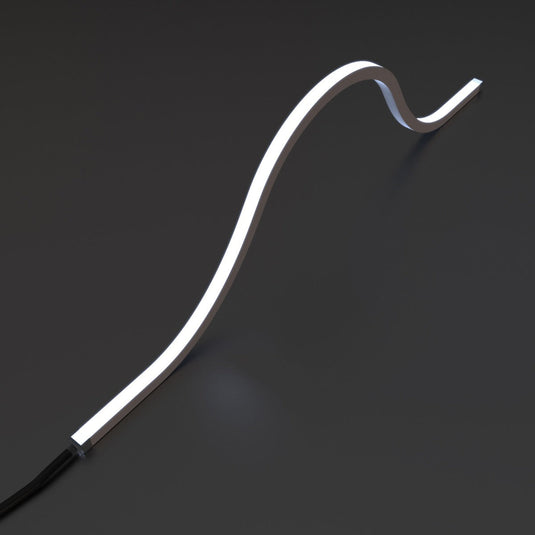 Cool white top bending neon flex in an arch