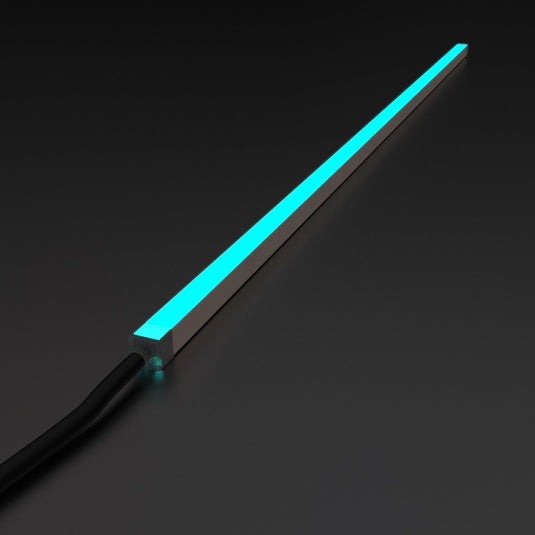 RGB neon flex glowing cyan, full view