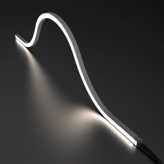 Natural white side bending neon flex in an arch