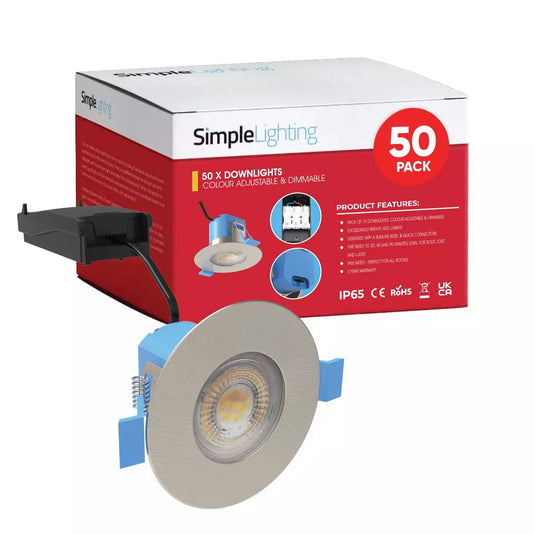 Pack of 50 Fire Rated Downlights, Brushed Chrome