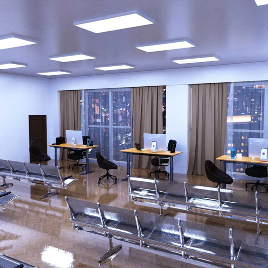 1200x600mm Surface Mounting Frame For LED Panel Lights in cool white light, office setting