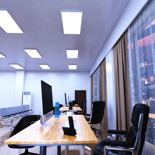 1200x600mm Surface Mounting Frame For LED Panel Lights in cool white light mounted above desk