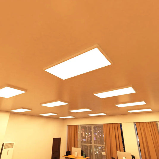 1200x600mm Surface Mounting Frame For LED Panel Lights in warm white light mounted on the ceiling