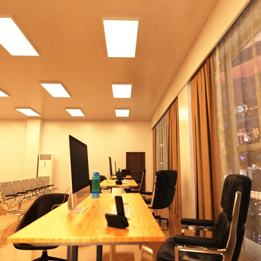 1200x600mm Surface Mounting Frame For LED Panel Lights in warm white light mounted above desk
